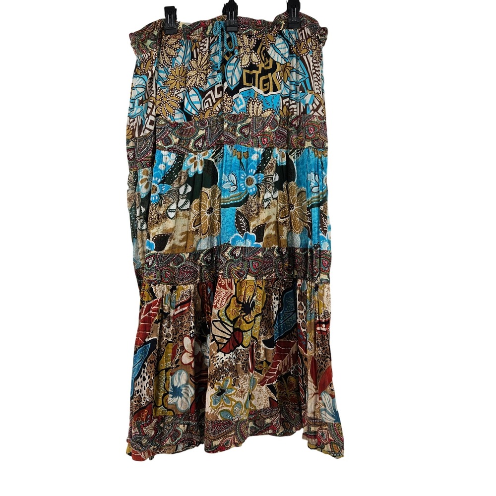 Y2K Boho Patchwork Maxi Skirt XL Floral Paisley Festival Prairie Hippie Flowy